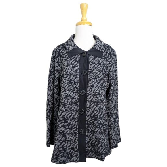 NEW Habitat Jacket Blazer Medium Black Gray Knit Abstract Button Front Lagenlook - Picture 1 of 14